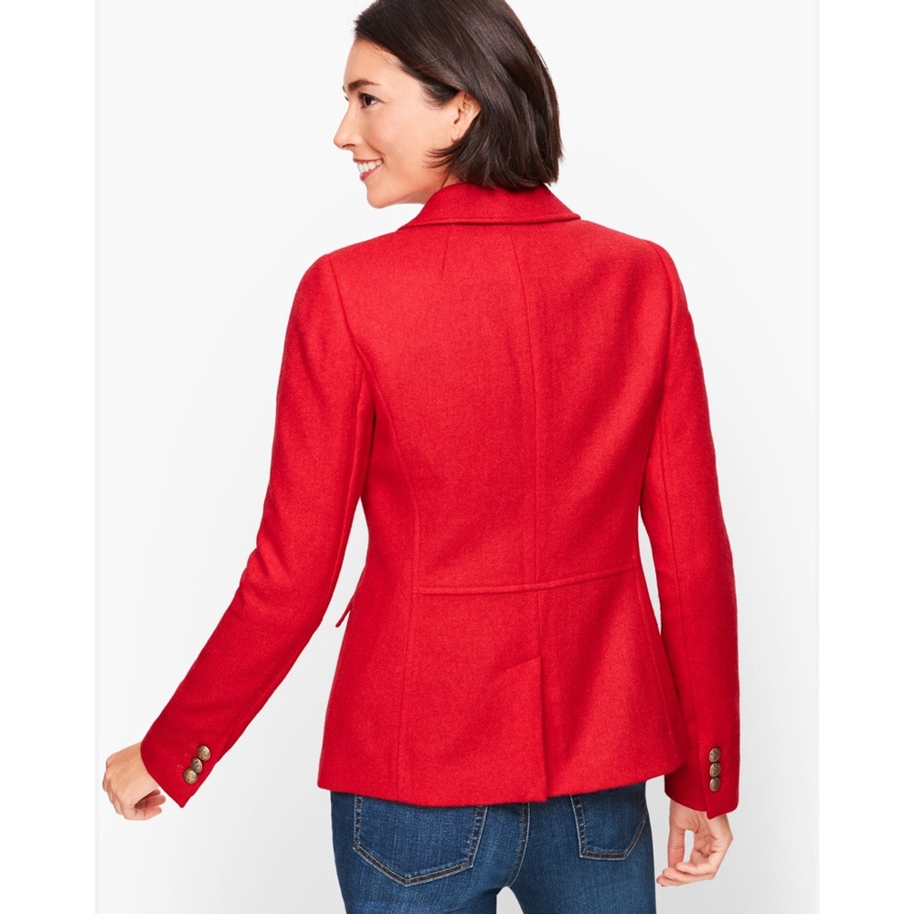 Talbots Shetland Wool Blazer Jacket Red Pop Herringbone 14 - Picture 3 of 13